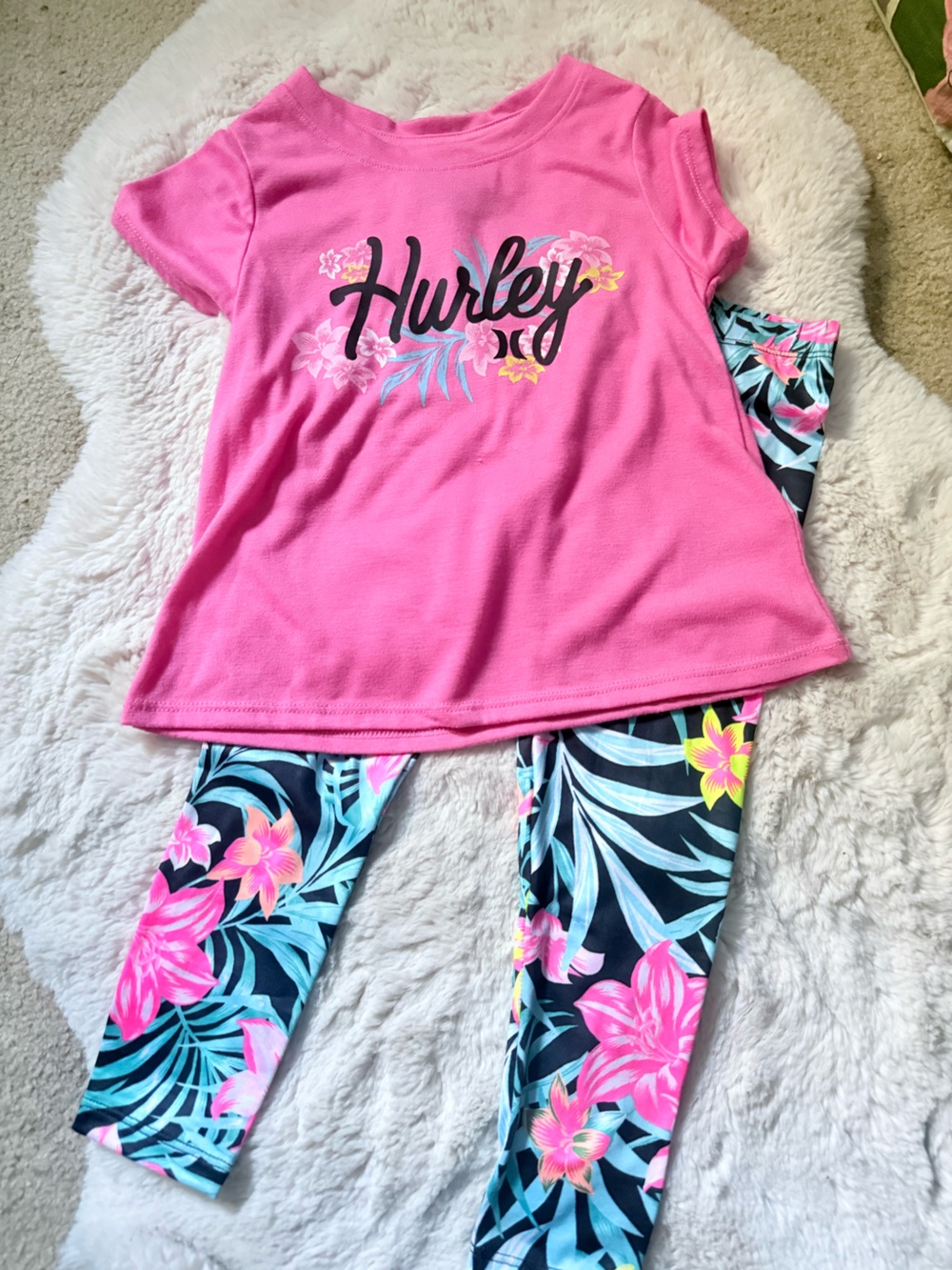 Hurley Pink Tropical Floral Kids Leggings Set
